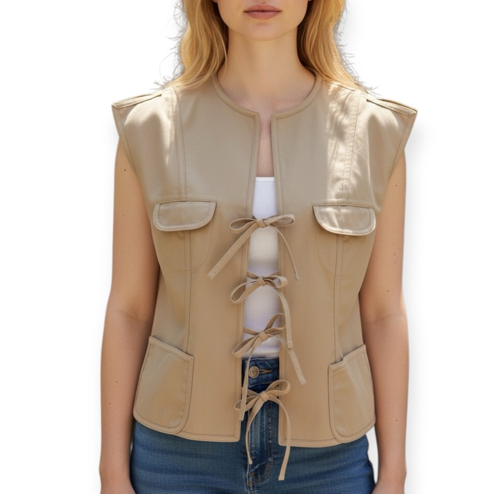 Anne Klein Beige Lace-Up Vest
